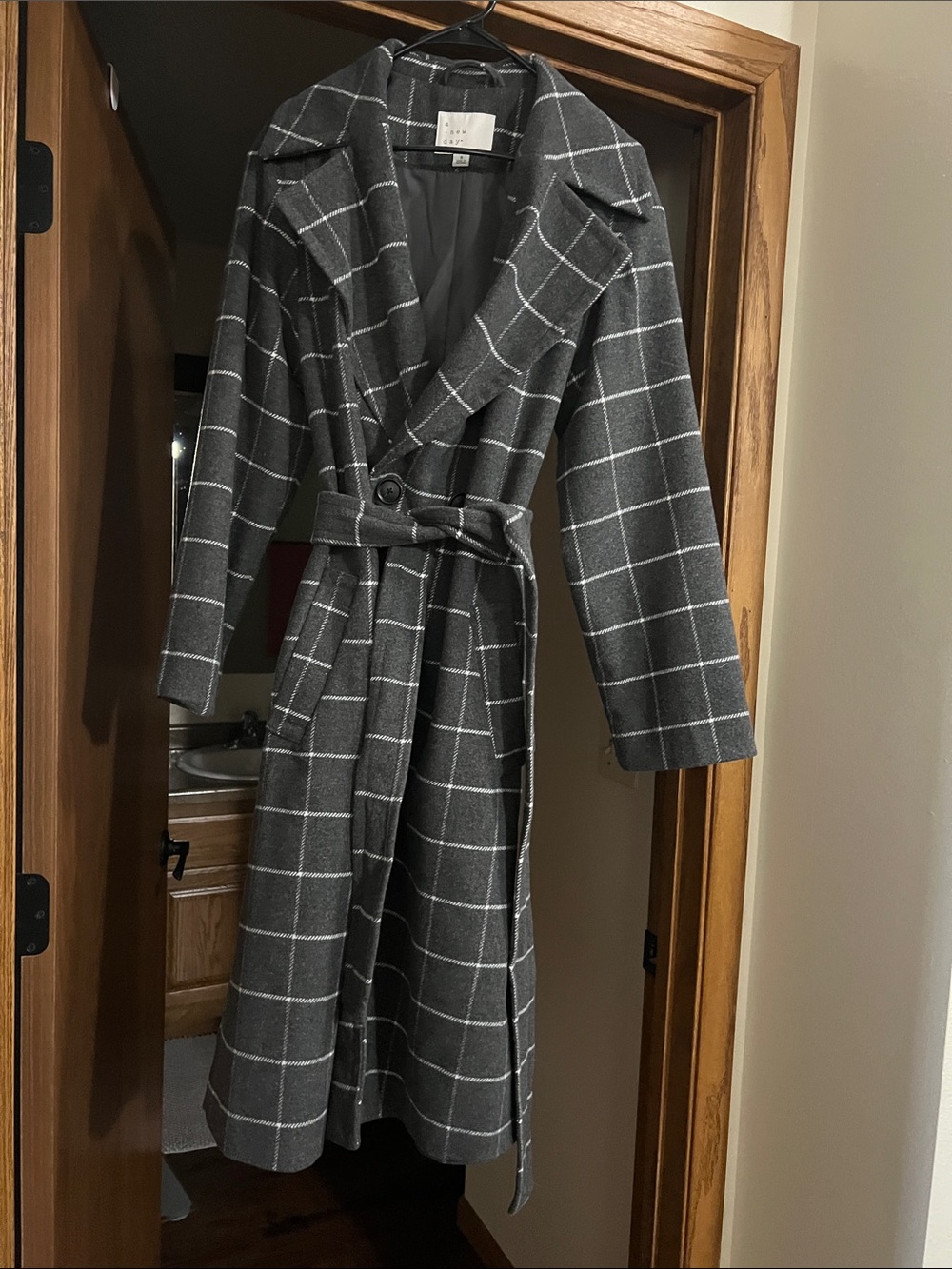 a new day Charcoal Windowpane Belted Trench Coat